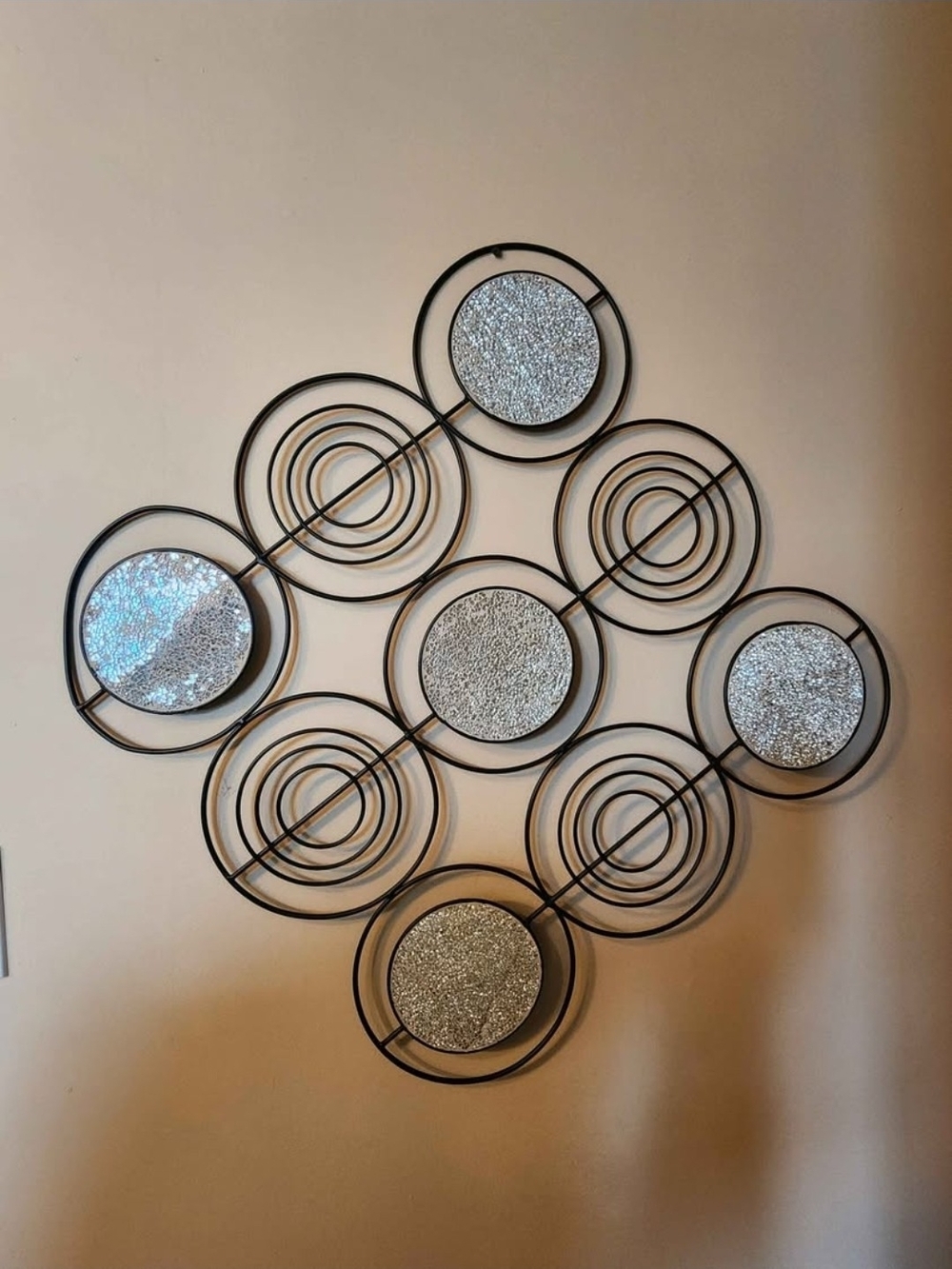 Modern Silver and Black Circular Metal Wall Decor